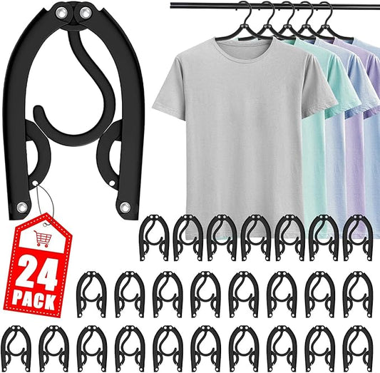 24 PCS Travel Hangers - Cruise Ship Essentials Portable Folding Clothes Hangers Travel Essentials Foldable Clothes Drying Rack for Travel (Black)