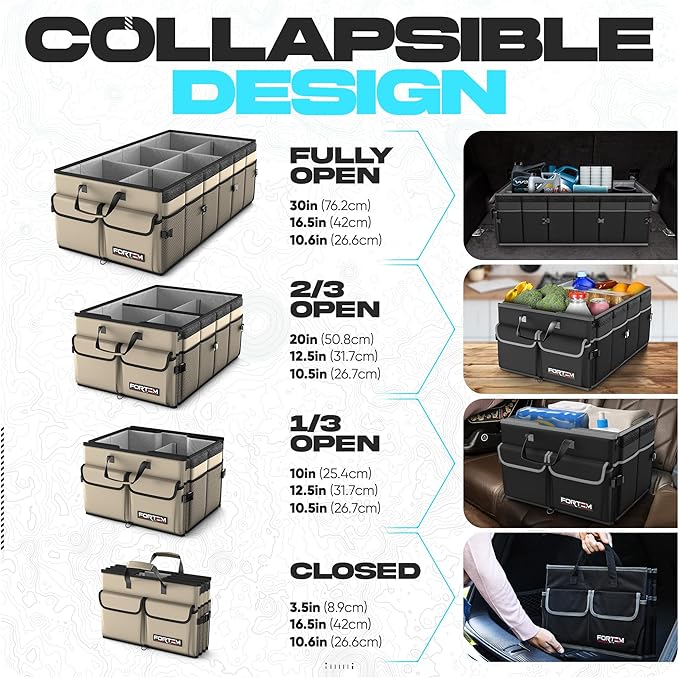 FORTEM Trunk Organizer For SUV Car Trunk Organizer, Foldable Storage, Car Accessories for Women Men, Collapsible Bag, Perfect Christmas Gifts, 600D Oxford, Non Slip Bottom, Straps, Soft Cover (85L)