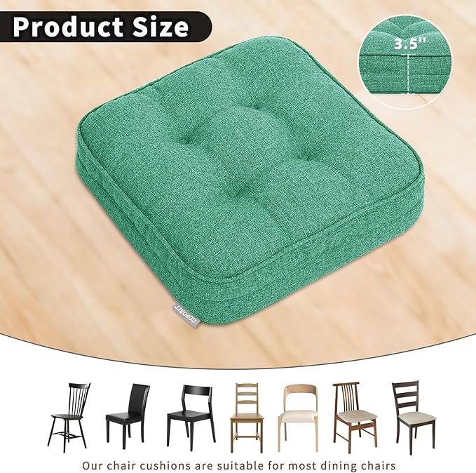 GOFORIT Memory Foam Cushion，Square Seat Cushions for Dining Chairs,Non-Slip Chair Pads with Removable Cover, 16'' x 16'', Green