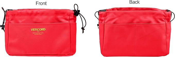 Vercord Canvas Handbag Organizers, Sturdy Purse Insert Organizer Bag in Bag, 10 Pockets Red Large
