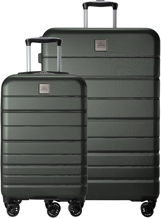 Skyway Epic 2.0 Hardside Lightweight and Durable ABS Shell Luggage, Spacious with 8-Wheel Spinners, Comfort Grip with Telescoping Handle, Men and Women, Thyme, 2-Piece Set (20,28)