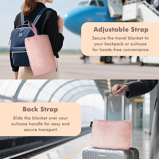 Tirrinia Travel Portable Blanket with Feet Pocket Airplane Office Poncho 4 in 1 Zippered Front Pocket Premium Cozy Fleece Blankets with Built-in Bag