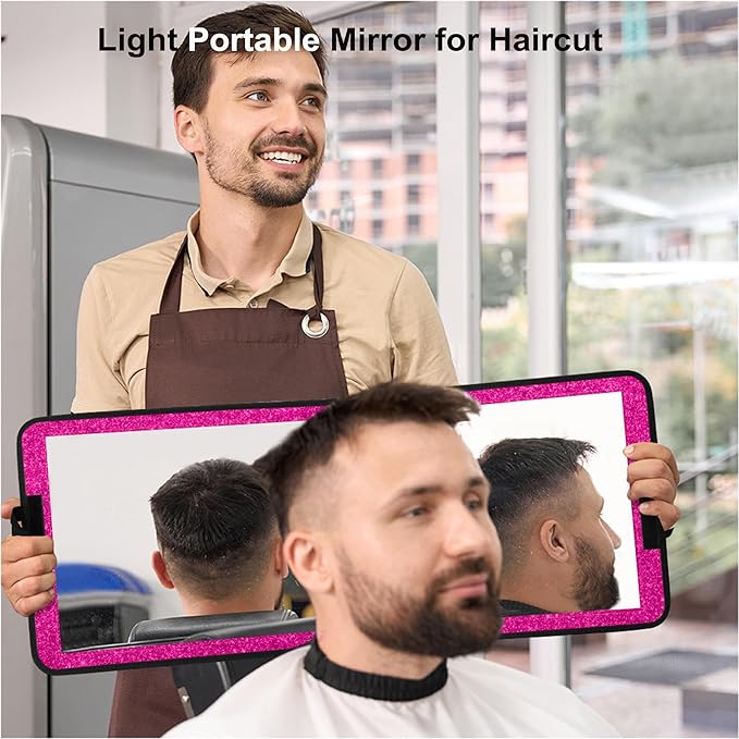 LPHUMEX Sparkle Hot Pink Folding Mirror 13”x33”, Foldable Full-Length Travel Mirror 3-Way Use, Perfect for Dance, Festivals, RV