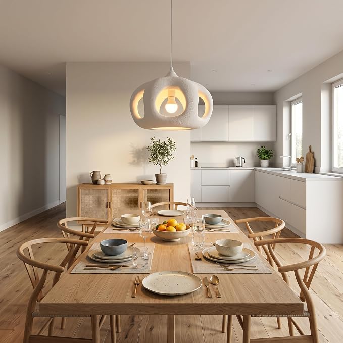 JAYMP Hollow-Out Shape Pendant Light Fixture for Dining Room Kitchen Island Hallway Restaurant Modern Hanging Lamp E26 Base Japanese Style Lighting Fixture, 1 Pack, Matte White, 40cm/15.7in
