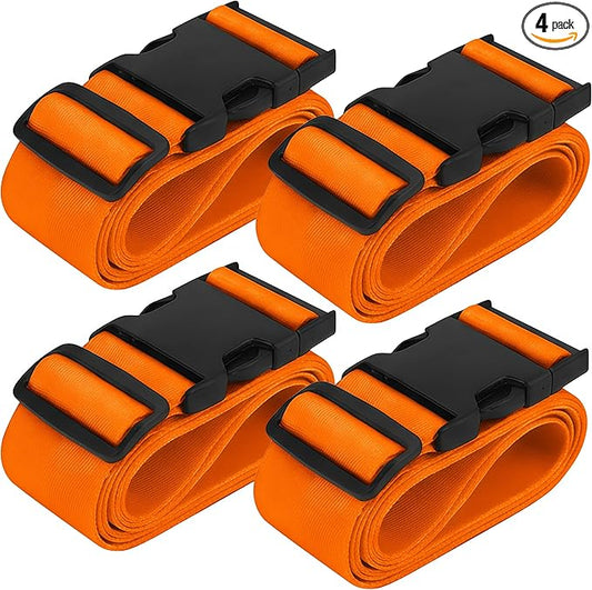 4 Pack Adjustable Luggage Straps for Suitcases – Secure Lock Travel Belts, 40''–78'' Fit, Easy Luggage Identification (Orange)