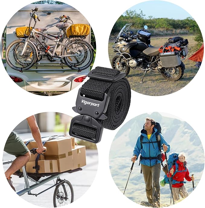 Vigorport Utility Straps Quick Release Nylon Backpack Accessory Bag Strap,Adjustable for Hiking,Travel,Outdoor Sports-4 Pack (Black-Metal Buckle, 0.75''W-40''L)