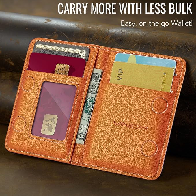 Vinich for MagSafe Wallet Magnetic RFID Blocking Card Holder Compatible with MagSafe Phones and Cases, Strong Magnet Minimalist Phone Wallet for iPhone 17/16/15/14/13/12/Pro/Max/Plus, Orange