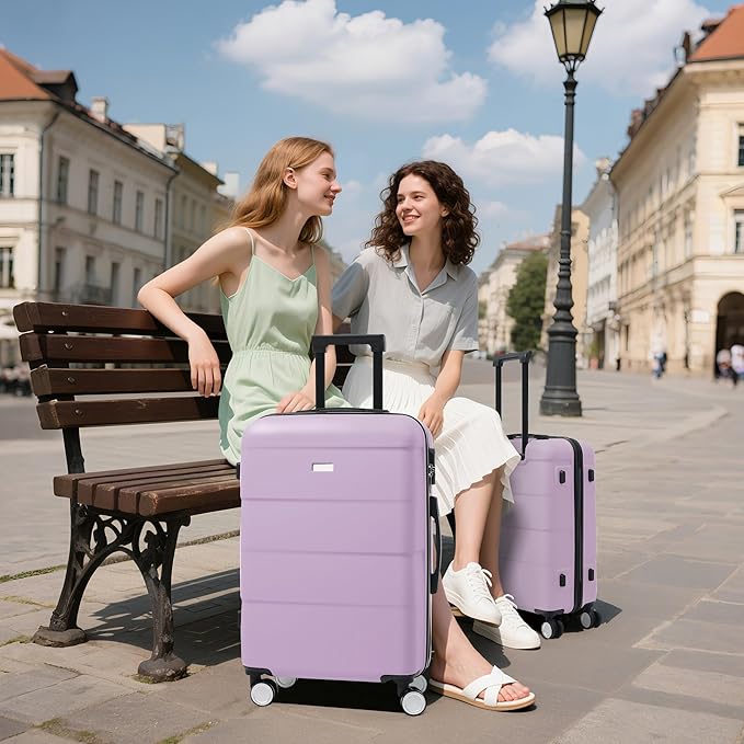 Pink Purple 6 Piece Luggage Set Hard Shell - Traveling Suitcases with Spinner Wheels and Duffel Bags for Family Travel, Durable Carry On Luggage Sets with Lock for Women and Girls