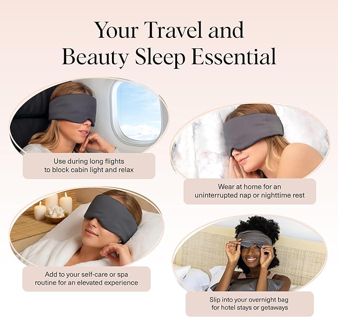 Kitsch Satin Sleep Mask - Eye Masks for Sleep, Softer Than Silk Satin Sleeping Mask Blindfold and Sleep Masks for Women and Men, Eye Care Travel Essentials - Charcoal Black