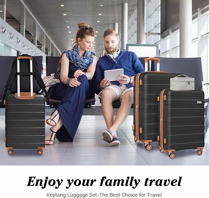Zebra Luggage Sets 5 Piece, Lightweight Hardside Business Travel Suitcase Set with TSA Lock, Bonus Travel Backpack & Makeup Bag, 20/24/28 inch,Black Brown