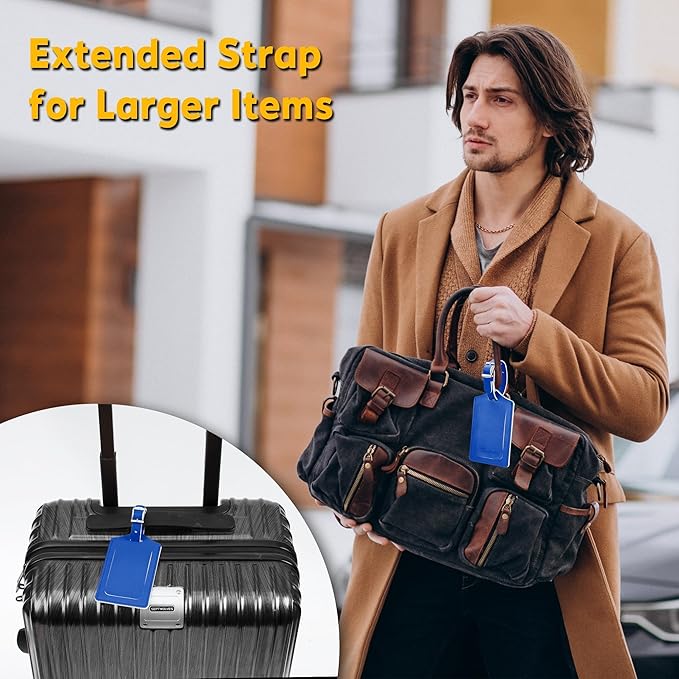 Travelambo 16 Pack Luggage Tags for Suitcases Privacy Protection Bag Tags Faux Leather Travel Accessories Essential, Fresh Blue