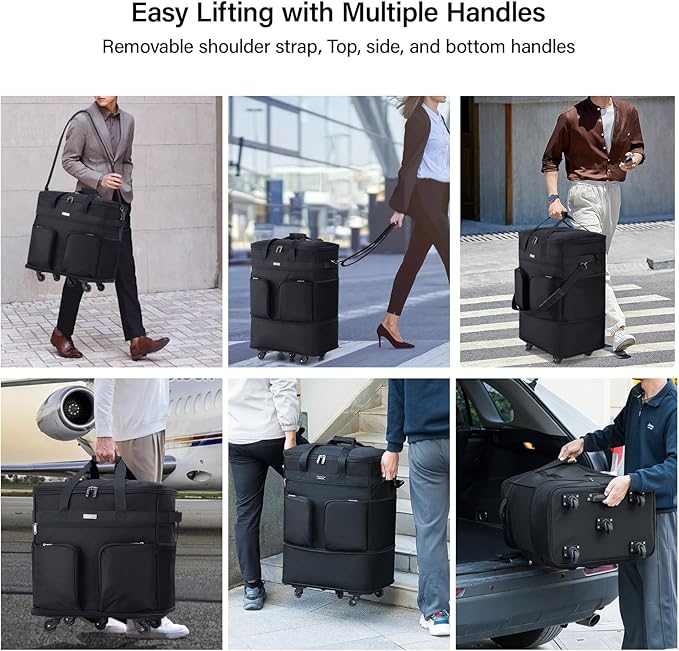 Hanke Expandable Collapsible Luggage with Wheels, Black Upgrade Version 2, 98L, Water-Resistant, 5 Spinner Wheels, 3 Pockets, Polyester, 19x13x27.2 inches, 6.1lb, Carry-On Luggage, Travel, Vacation
