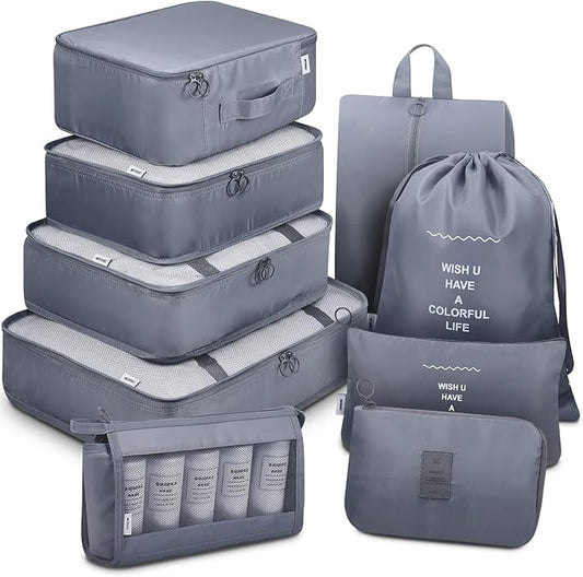 Mossio 9 Set Packing Cubes with Shoe Bag & Electronics Bag - Luggage Organizers Suitcase Travel Accessories
