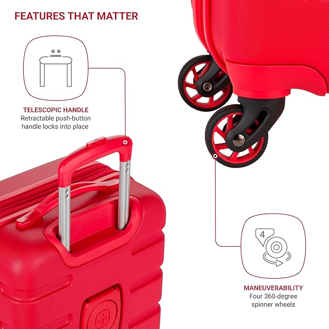 SwissGear 7366 Signature Hardside Expandable Luggage with Spinner Wheels, TSA Lock, Cup-Holder, Red, Carry-On 19-Inch