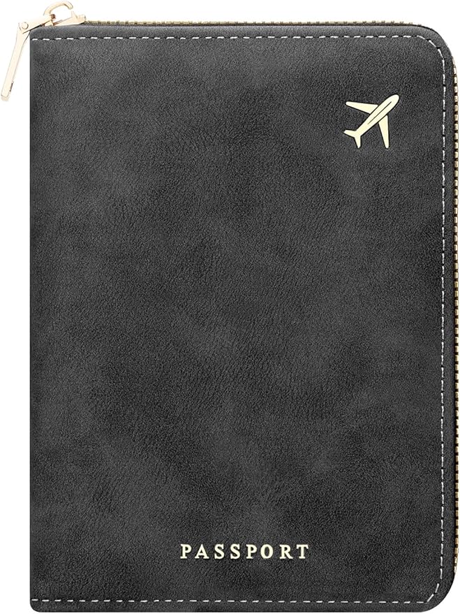 defway Passport Holder Travel Wallet - RFID Passport Holder, Zip Closure Card Cover, PU Leather Travel Wallet, RFID Blocking Secure Document Organizer Travel Essentials (Black)
