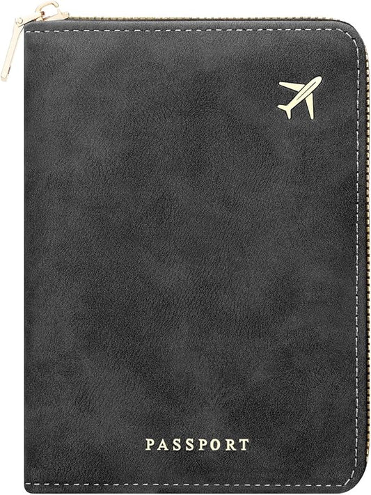 defway Passport Holder Travel Wallet - RFID Passport Holder, Zip Closure Card Cover, PU Leather Travel Wallet, RFID Blocking Secure Document Organizer Travel Essentials (Black)