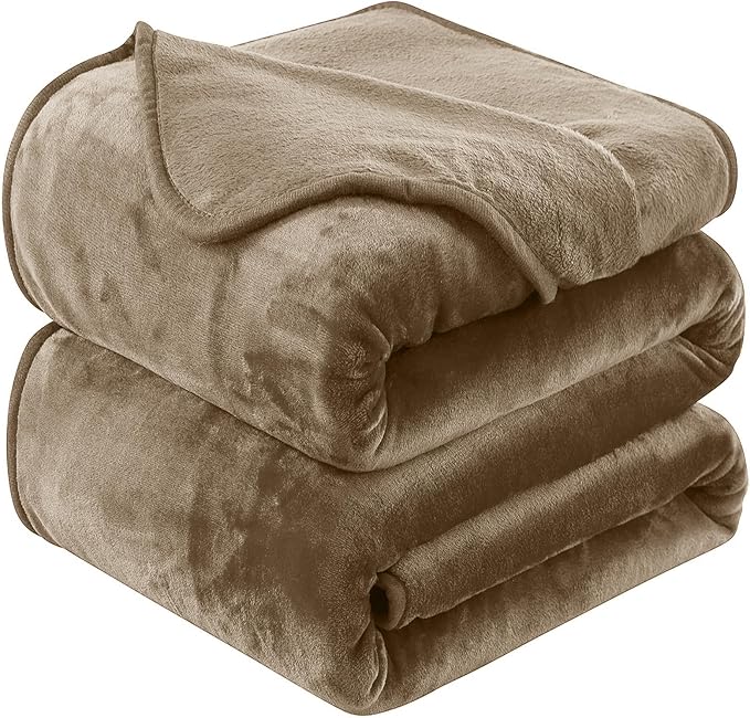 Soft Queen Size Blanket for All Season Warm Fuzzy Microplush Lightweight Thermal Fleece Summer Autumn Fall Winter Spring Blankets for Queen Full Bed Couch Sofa,90x90 Inches,Taupe