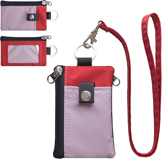 CHENSPRX Minimalist RFID Blocking Small Wallet with ID Window,WaterResistant Zip Id Case Wallet with Lanyard Keychain for Cards,Cash,Travel,Women,Men