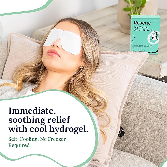 CorneaCare Rescue: Hydrogel Self Cooling Compress | Cold Eye Masks for Puffy Eyes | Self Cooling Eye Compress for Fast Relief | Travel Ready | 6 Count
