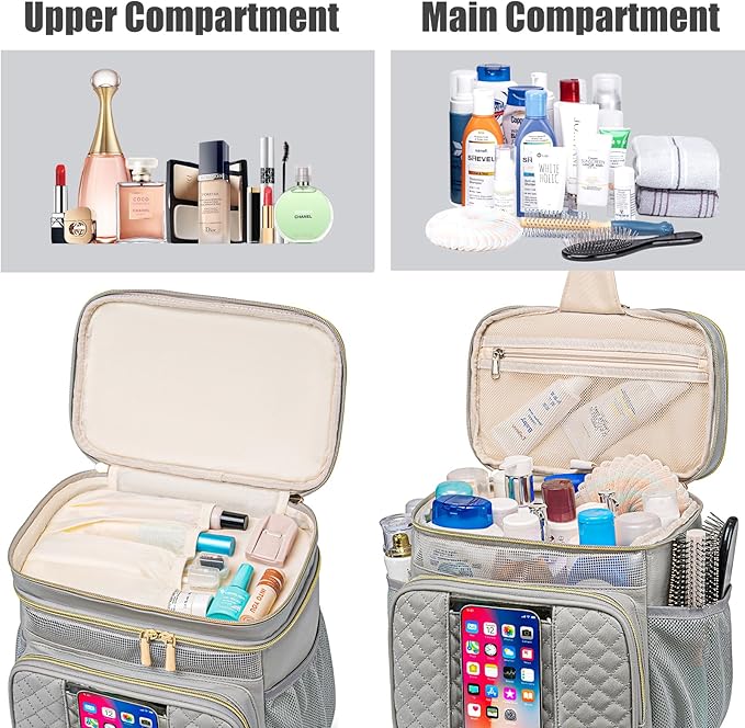 Large Leather Toiletry Bag for Women Men,Bathroom Bag,Water Resistant Shower Bag,Makeup Bag,Portable Shower Caddy for College Dorm,Hanging Travel Toiletry Bag with Transparent Waterproof Phone Pocket