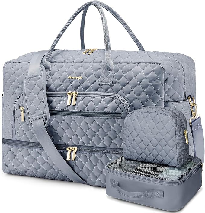 Large Women Travel Duffle Bag, Weekender Bags for Women with Shoe Compartment, Carry on Overnight Bag with Toiletry Bag, Gym Duffel Bag with Wet Pocket, Hospital Bags for Labor and Delivery 3 PCS Set