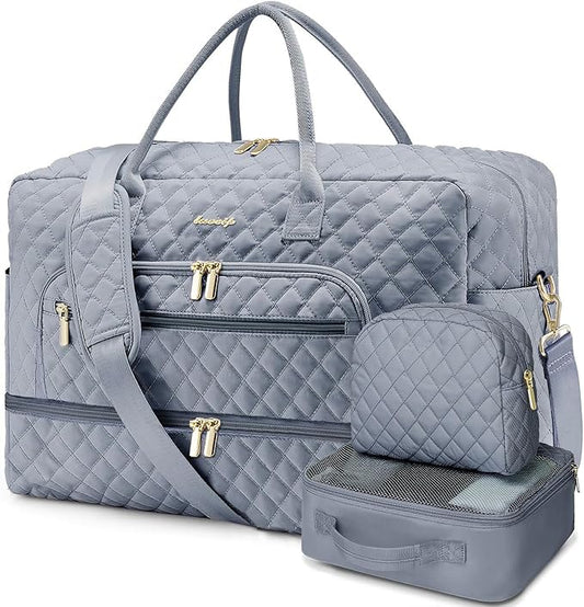 Large Women Travel Duffle Bag, Weekender Bags for Women with Shoe Compartment, Carry on Overnight Bag with Toiletry Bag, Gym Duffel Bag with Wet Pocket, Hospital Bags for Labor and Delivery 3 PCS Set