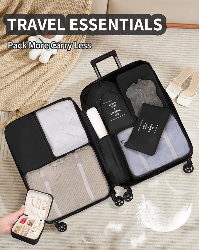Packing Cubes 11 Set, Suitcase Organizers, Luggage Organizer Bags, with Toiletry Bag, Travel Essentials, Black