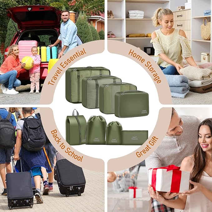 Packing Cubes for Travel - 8 Set Luggage Organizer Bags for Family, Mesh Breathable Packing Cubes for Suitcases Durable Travel Essentials Bags Set