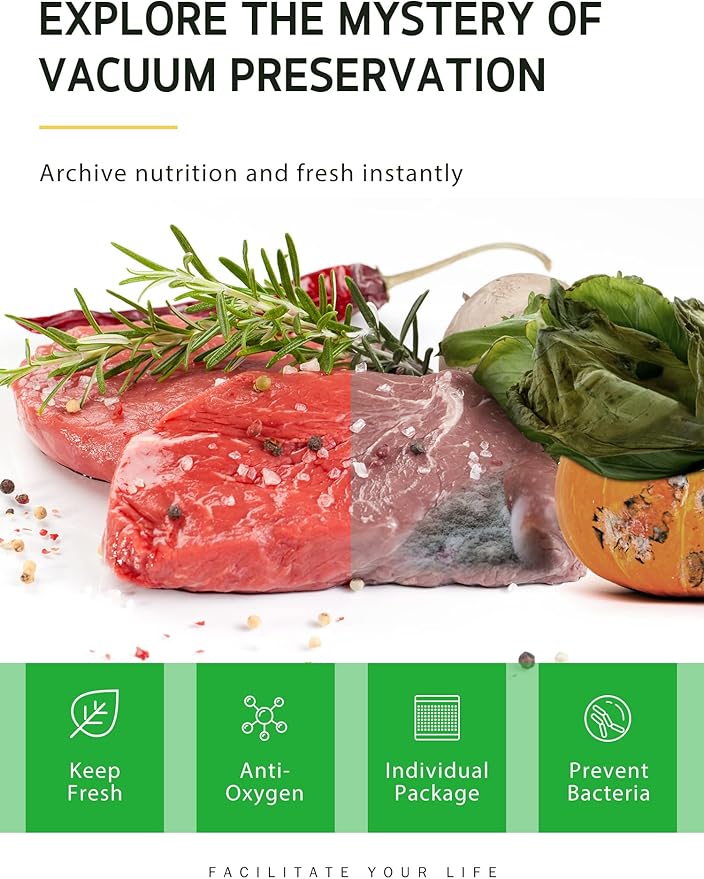 Syntus Vacuum Sealer Bags for Food, 6 Rolls 11" x 16' Commercial Grade Bag Rolls, BPA Free Food Vac Bags for Storage, Meal Prep or Sous Vide