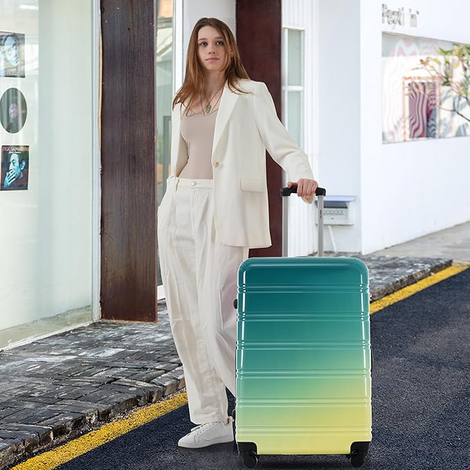 Merax Luggage Sets 3 Piece, Hardside Expandable Suitcase Set with Spinner Wheels, Lightweight Multicolor 20+24+28 IN Suitcase with Carry on Luggage, Green and Yellow