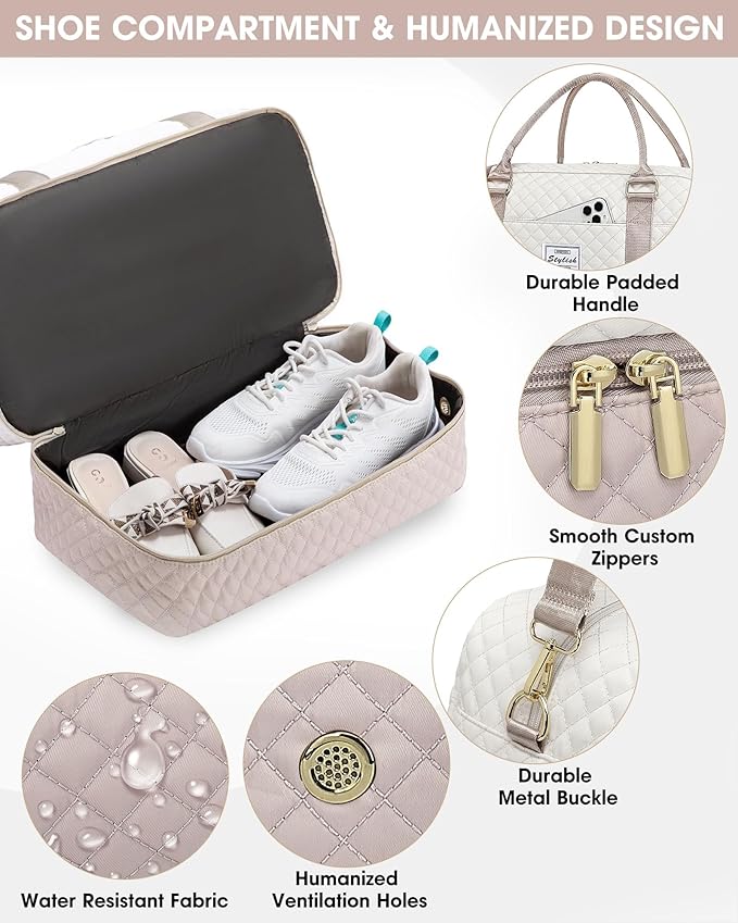 Travel Duffle Bag Weekender for Women: Travel Duffel Bag Carry-On Overnight Bag with Shoe Compartment & Wet Pocket Large Weekend Tote Bag with Gym Duffel Bag for Hospital Beige
