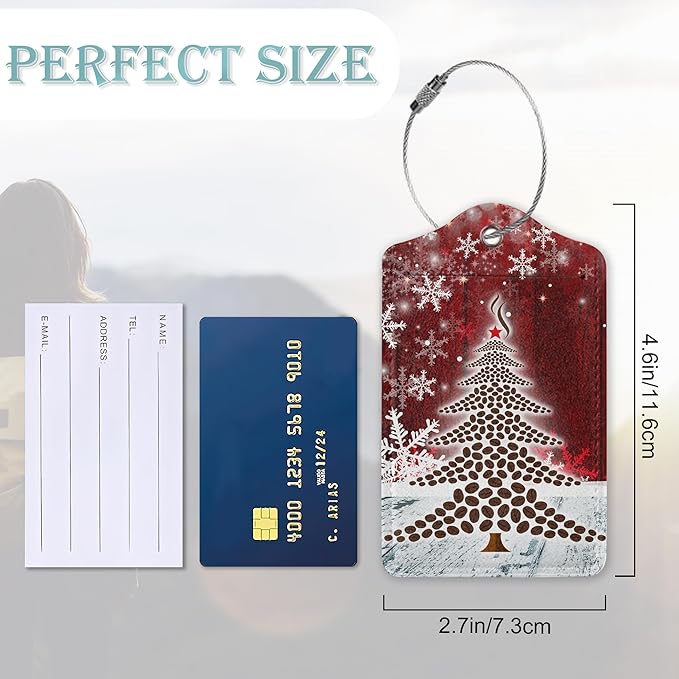 Christmas 2 Pack Luggage Tag for Suitcases Tree Snowflake Red PU Leather Bag Travel Suitcase ID Identifier Baggage Tags for Women Men Travel