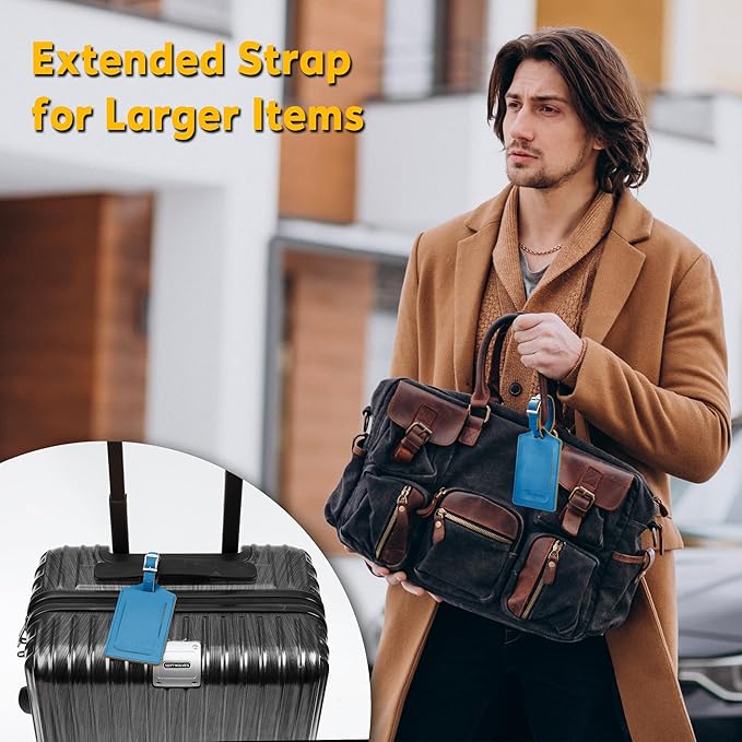 Travelambo Luggage Tags for Suitcases Faux Leather Privacy Protection 2 Pack Bag Tags Travel Accessories Essential, Steel Blue