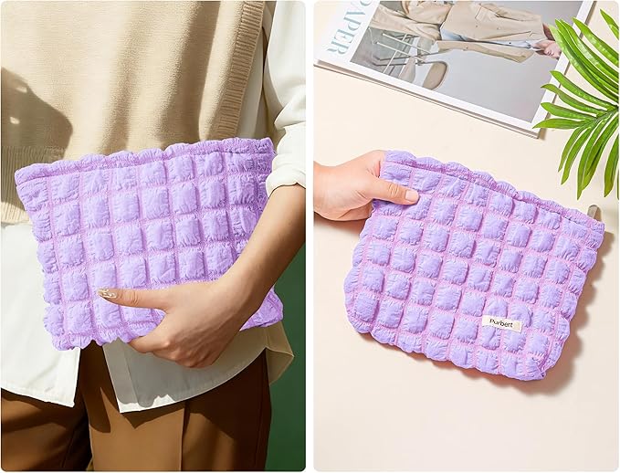 Makeup Bag, Bubble Cloud Travel Cosmetic Bag Organizer, Large Capacity Toiletry Make Up Bags with Zipper for Women and Girls, Purple