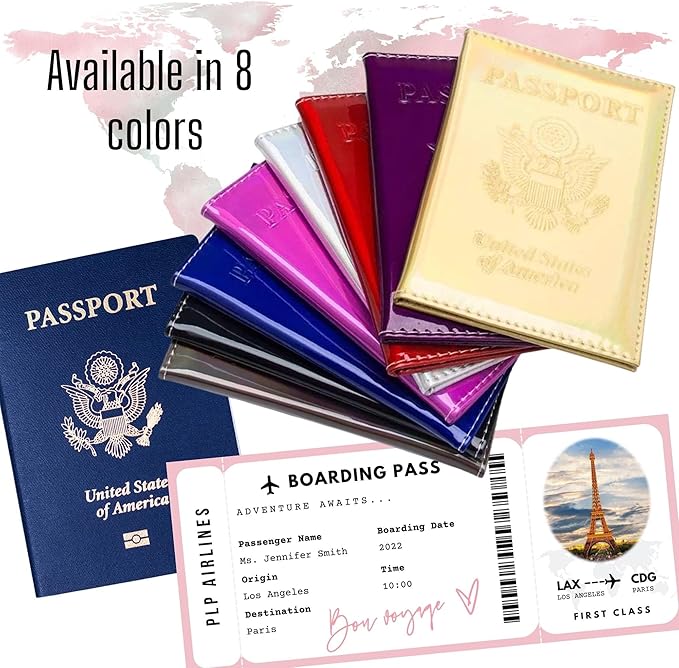 Chrome Passport Cover Vaccine Card Holder Combo, Passport Holder with Vaccine Card Slot (Blue)