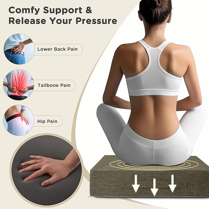 AddGrace Recliner Cushions for Elderly Thick Seat Cushion 20"x20"x4" Chair Pads with Non Slip Backing and Washable Cover for Couch Armchair Chairs Khaki