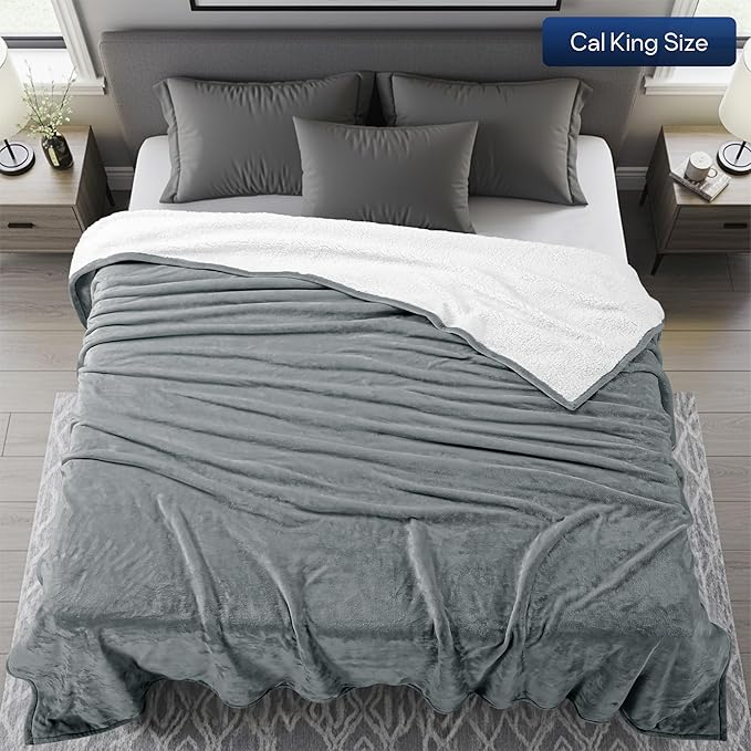 Utopia Bedding Sherpa Blanket California King Size (Cool Grey, 102x96 Inches) - Soft Lightweight Plush Fleece Reversible Blanket for Bed, Sofa, Couch, Camping and Travel