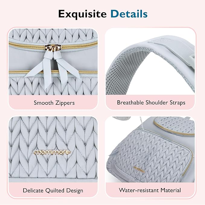 mommore Diaper Bag Small Diaper Backpack Stylish Toddler Baby Mini Maternity Bags Travel Backpacks with Insulated Pockets, Changing Pad, Stroller Straps