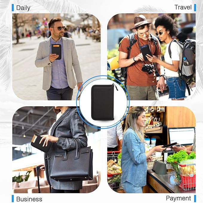 Single Passport Holder for Travel, RFID Travel Document Organizer for Women Waterproof Passport Wallet Men Portable Case for Cards, Boarding Pass, ID, Money, Tickets with Zipper