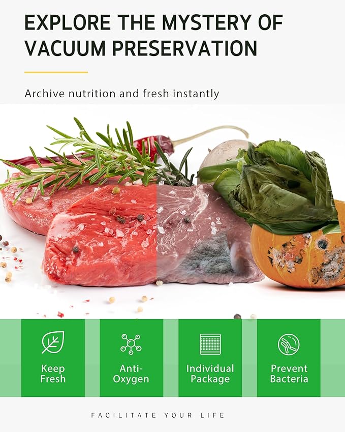 Syntus Vacuum Sealer Bags for Food, 3 Rolls 8" x 20' Commercial Grade Bag Rolls, BPA Free Food Vac Bags for Storage, Meal Prep or Sous Vide
