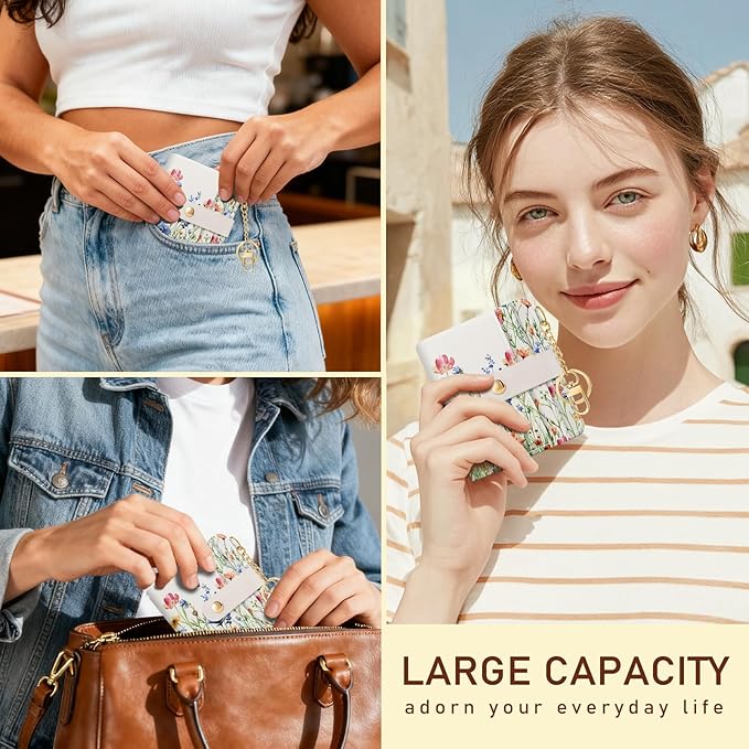 Jogjam Floral Flowers Rfid Ladies Wallet, Small Slim Thin Compact Credit Card Women Wallet, PU Leather Bifold Cash Zipper Coin Pocket ID Window for Female