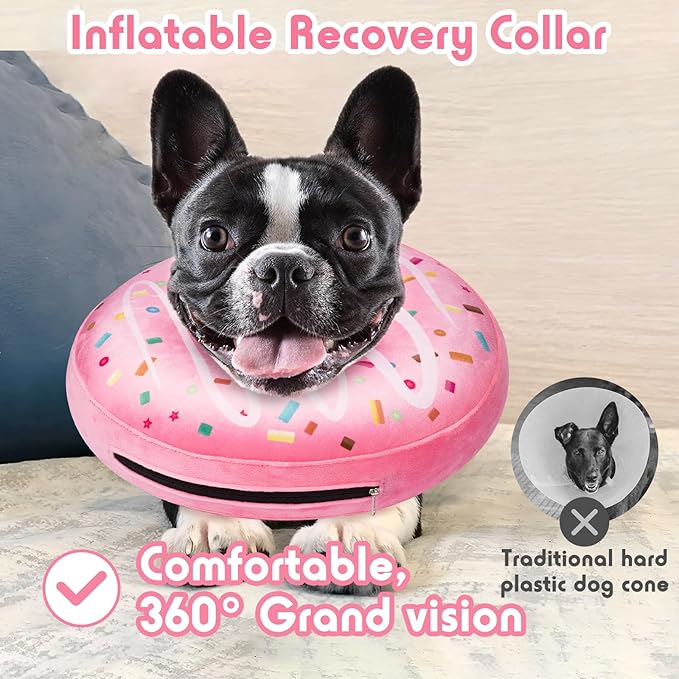 Inflatable Dog Pillow Cone Collar After Surgery, Donut Soft Neck Cone for Husky Border Collie Large Dogs, etc, Recovery E Collar to Stop Licking Pink