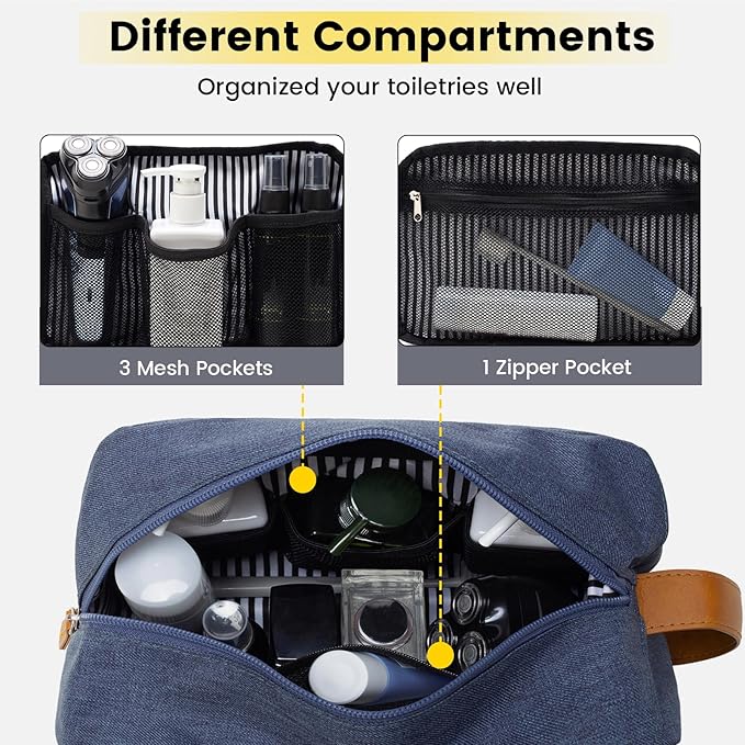 Vorspack Toiletry Bag for Men - Water Resistant Travel Bag for Toiletries, Lightweight Hygiene Bag for Bathroom, Travel Essentials, Gifts - Blue (Pack of 2)