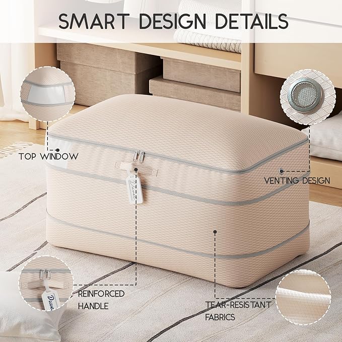 Compression Storage Bags for Comforters - 4 Pack Long Large 100L Compression Bags, 3-Layer Washable Ultra Space Saving Self Comforter Storage Bag for Blankets, Sheets, Clothes, Beige