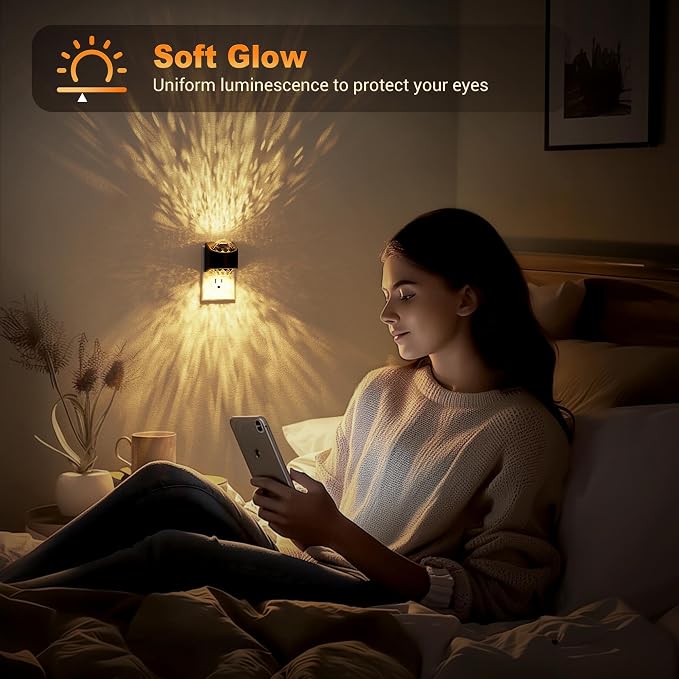 JandCase Night Lights Plug into Wall, 2 Pack Star Projector Night Light | 3000K Soft White, Automatic Galaxy Nightlight Plug in with Light Sensor for Bathroom Hallway Room Decor