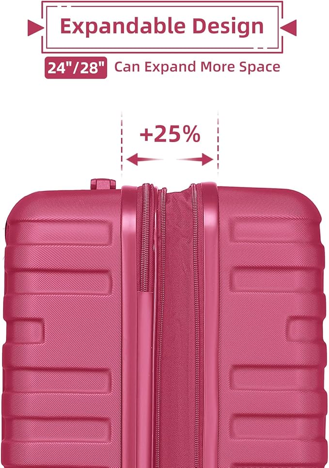 Rose Red 6 Piece Luggage Set Hard Shell - Expandable Suitcases with Spinner Wheels and Duffel Bags for Family Travel, Durable Carry On Luggage Sets with Lock for Women and Girls