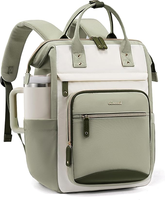 LOVEVOOK Laptop Backpack for Women Work Bag with Large Capacity Cup Side Pocket, 15.6 Inch Waterproof Computer Backpacks (Bean-green, 15.6INCH)