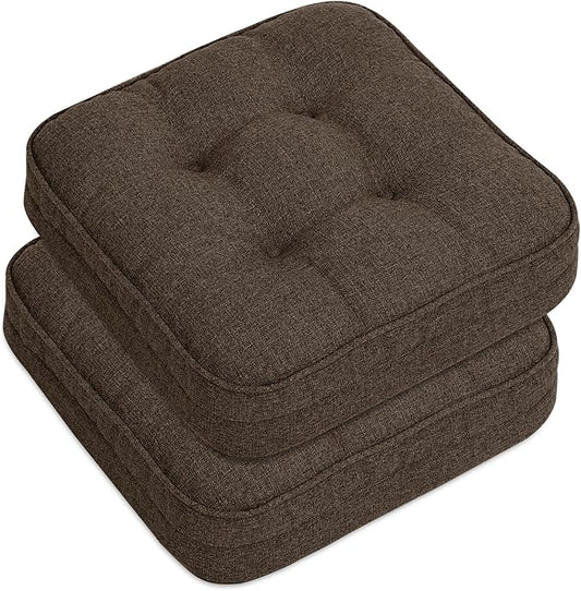 GOFORIT Chair Cushions Set of 2,Tufted Shredded Memory Foam Chair Pads, Non-Slip Seat Cushions with Removable Cover, 16'' x 16'', 2 Pack,Brown