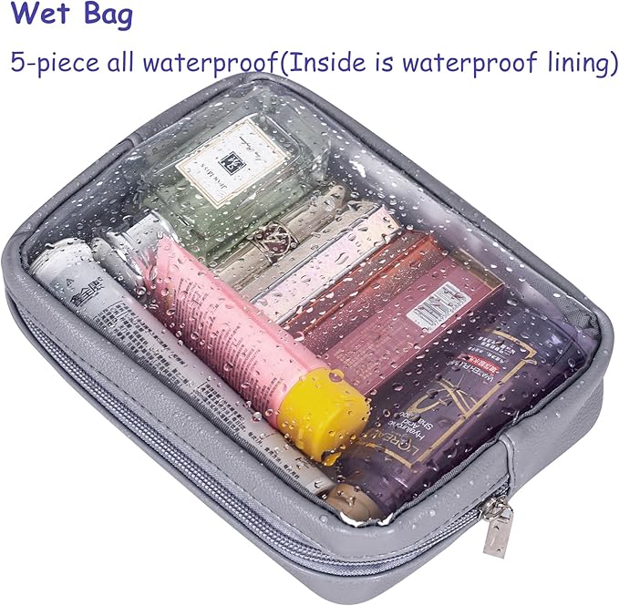 TSA Approved 5-Piece Diaper Bag Organizer Pouch Set Clear Waterproof TPU Kids Toiletry Storage Set Travel Packing Clutch Cube Bags for Baby Nursing (Dark Gray)