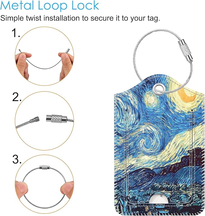 Fintie Luggage Tags, Privacy Cover ID Label with Stainless Steel Loop and Address Card for Travel Bag Suitcase - Starry Night (2 Piece)